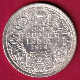 British India - 1919 Unc - Bombay - Kg V - One Rupee - Rare Silver Coin Bz1