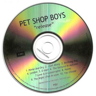 Pet Shop Boys - " Release " Rare Australian Promotional Cd Album Ex