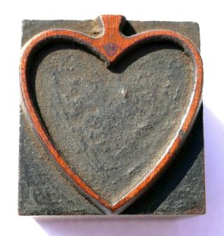 Letterpress Wood Heart/spade Design 1 " X 7/8 " Very Rare Old Design