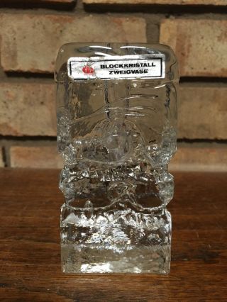 Rare Unique Old Art Glass Crystal Blockkristall Zweigvase West Germany Vase 4.  5 "