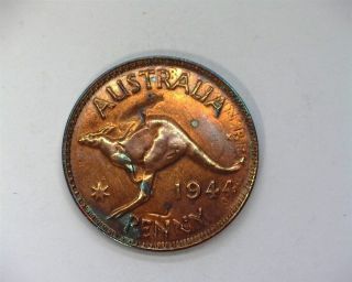 Australia 1944 - M Penny - Double Struck Error - Near Choice Unc Very Rare