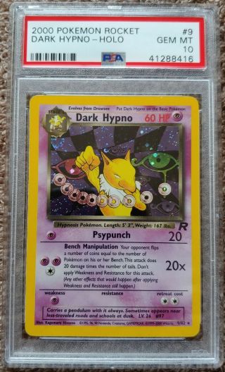 Psa 10 Gem Dark Hypno 9/82 Holo Rare Unlimited 2000 Team Rocket Pokemon