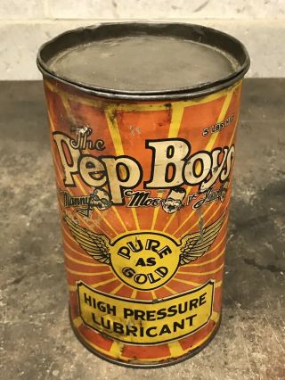 RARE Antique PEP BOYS High Pressure Lubricant 5 lb Pound Grease can Gas Oil 2