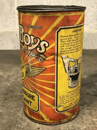 RARE Antique PEP BOYS High Pressure Lubricant 5 lb Pound Grease can Gas Oil 3