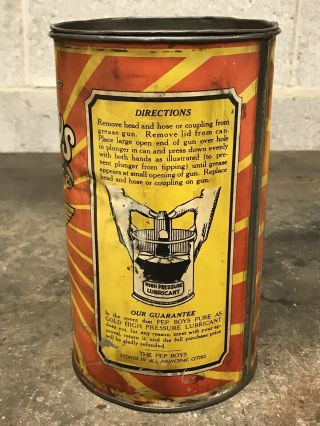 RARE Antique PEP BOYS High Pressure Lubricant 5 lb Pound Grease can Gas Oil 4