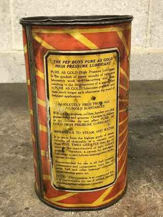 RARE Antique PEP BOYS High Pressure Lubricant 5 lb Pound Grease can Gas Oil 6