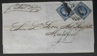 Rare 1867 Havana Folded Cover Ties 2 X 10c Stamps Sent To Madrid Spain