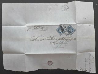 RARE 1867 Havana Folded Cover ties 2 x 10c stamps sent to Madrid Spain 3