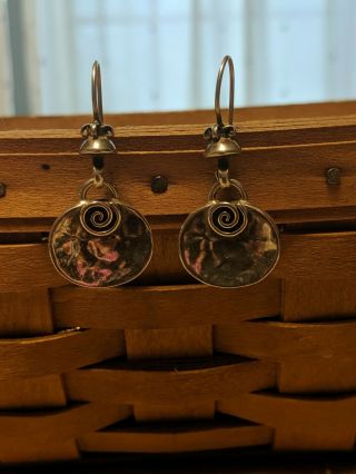 Rare Silpada Hammered Oxidized Sterling Oval Swirl Earrings W1354 Dangle