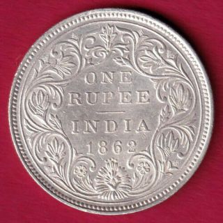 British India - 1862 - 0/4 Dots - Victoria Queen - One Rupee - Rare Silver Coin Bs1