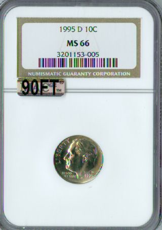 1995 - D Roosevelt Dime Ngc Mac Ms66 90ft 2nd Finest Grade Rare Spotless.