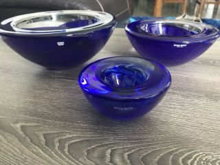 3 Sizes Heavy Rare Kosta Boda Atoll Glass Bowls Votive Candle Holder Cobalt Blue