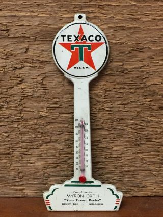 Rare 1930’s/1940’s Tin Texaco Banjo Pole Sign Thermometer - Sleepy Eye,  Mn