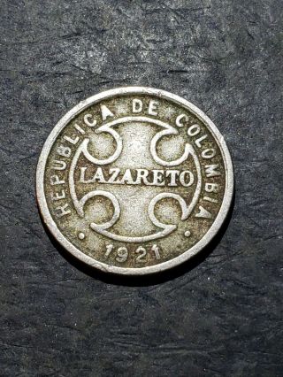 Rare Colombia Lazareto Leper Colony 1921 2 Centavos 2