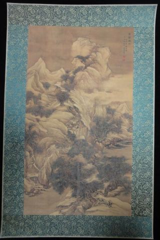 Rare Large Chinese Painting Landscape On Paper With Red Seal Marks