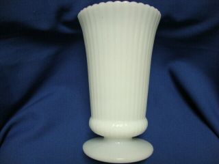 Rare Vintage E O Brody Co 7 3/4  Milk Glass M5000 Flower Vase Ribbed Footed Usa