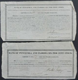 Us - Bond Of The Bank Of Pensacola 1836 - Rare Coupon Sheets (2 Documents)