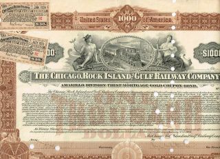 Chicago,  Rock Island And Gulf Rwy.  Co. ,  1904,  $1000,  Cox Chi - 593 - B - 34,  Rare Amar