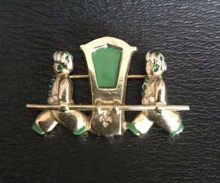 Rare Vintage Calvaire Gold Tone Brooch Pin Green Rhinestone With Enamel