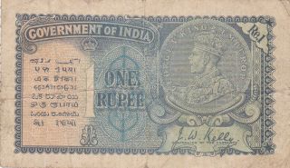 1 Rupee Fine Banknote From British India 1935 Pick - 14b Sign:kelly.  Rare