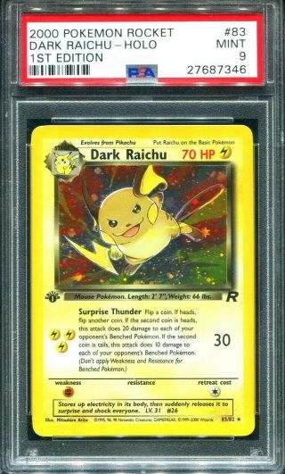 Pokemon Card Team Rocket 1st Edition Dark Raichu 83/82 Psa 9 Holo Rare