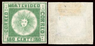 Uruguay - 1858.  180 Cent Green.  Not Gum.  & Rare