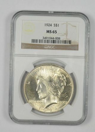 Almost Perfect - Ms - 65 1924 Peace Silver Dollar - Ngc Graded - Rare 890