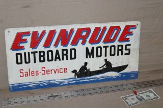 Rare 1950s Evirude Outboard Motors Sales Service Painted Metal Sign Boat Fishing