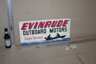 RARE 1950s EVIRUDE OUTBOARD MOTORS SALES SERVICE PAINTED METAL SIGN BOAT FISHING 2