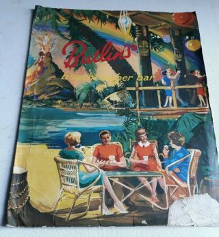 Rare Vintage 1950s Large Butlins Beachcomber Bar Cocktail Menu Tiki Illustrated