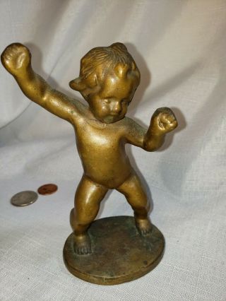 Vintage Heavy And Solid Brass Dancing Cherub Baby Angel Victorian Statue Rare