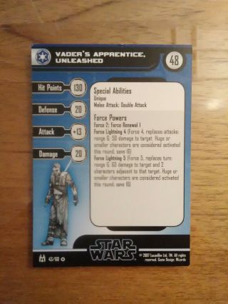 Star Wars Miniatures Force Unleashed Very Rare 43 Vaders Apprentice Unleashed