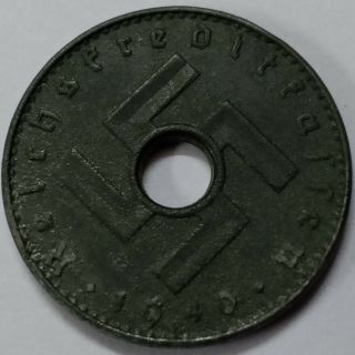 Exxtra Rare German 3rd Reich 5 Reichspfennig 1945 A Zinc Hole Coin