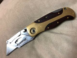 Rare Brass Husky Utility Knife Box Cutter Opener Us Pat Pending