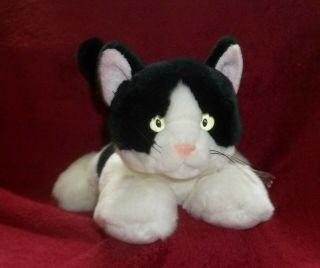 Rare Aurora Flopsies Cookie 06282 Black White 12 " Laying Cat Beanie Plush