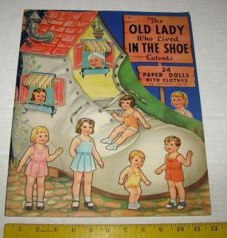 Rare Vintage Uncut 1940 Old Lady In The Shoe Paper Dolls Whitman