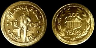 Rare 1909 Alaska Gold Miner Fractional Pioneer Dollar Souvenir Proof Token Coin