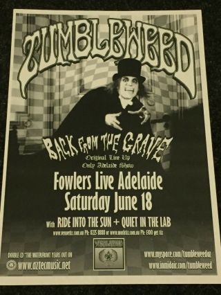 Tumbleweed : Rare Aussie/oz A3 Size Promo Concert/tour/gig Poster