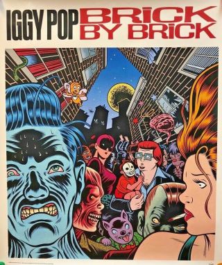 Iggy Pop Brick By Brick 2 - Sided Promo Poster Vintage Charles Burns 1990 Rare