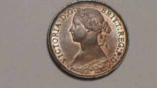 1866 Bun Farthing.  Unc.  80 / 40 Lustre.  Rare Thus.  Victoria.  British.  1868