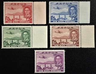 Papua 1938 Sc C10 - C14 Sg 163 - 168 Airmail Issue Nh Og Vf/xf Rare (book 3)