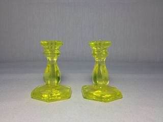 Rare Us Glass Co.  Canary Yellow Toy Candlesticks