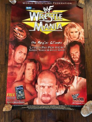 Rare 1999 Wwf Wrestle Mania The Ragin Climax Ppv Poster 39 X 27