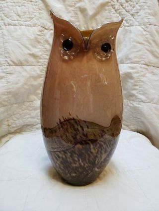 Large Authentic Murano Owl Vase 13 " Tall Amber Brown Collectible Art Glass Rare