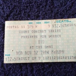 Ronnie James Dio.  Concert Ticket Stub.  The Omni.  Atlanta.  Rare.  1984