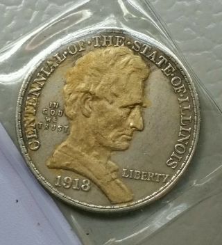 1918 Silver&gold Centennil Of The State Of Illinois Half Dollar Rare.