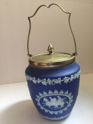 Antique Wedgwood Jasperware Biscuit Barrel Jar Unique Rare Design Dark Blue