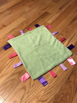 Rare Green & Pink Polka Dot Taggies/ribbon Blanket/lovey