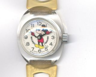 Bradley Vintage Rare Disney Mickey Mouse Clear Oval Lucite Bubble Watch