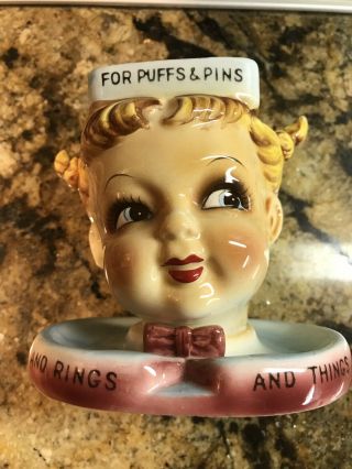 Vintage Ceramic Young Girl With Pigtails Head Figurine - Rare 2